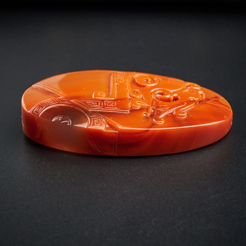 川料柿子红南红仿古龙牌吊坠 - 红掌柜