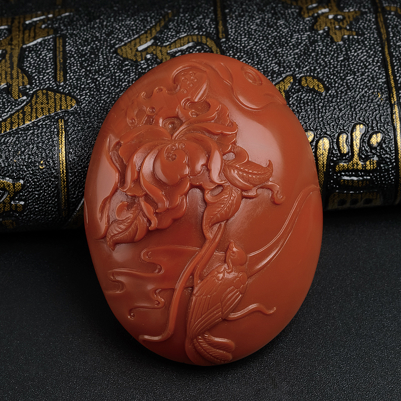 柿子红南红鸟语花香吊坠-红掌柜