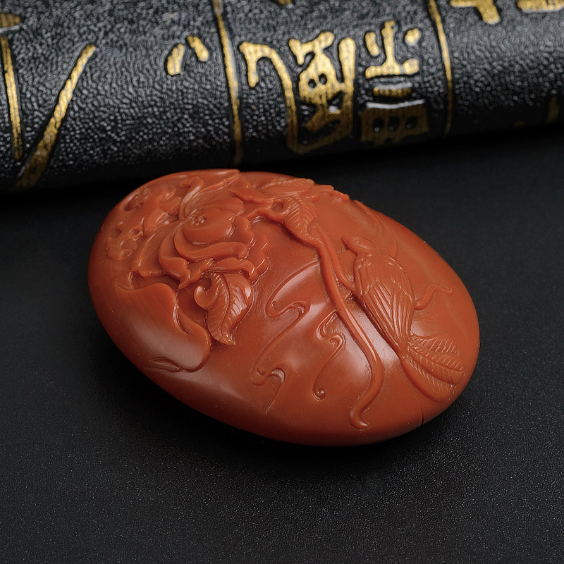 柿子红满肉南红鸟语花香吊坠-红掌柜