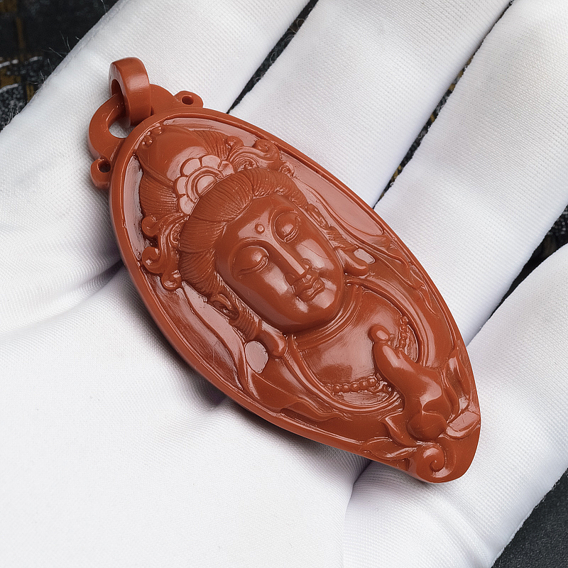 川料柿子红南红观音吊坠-红掌柜