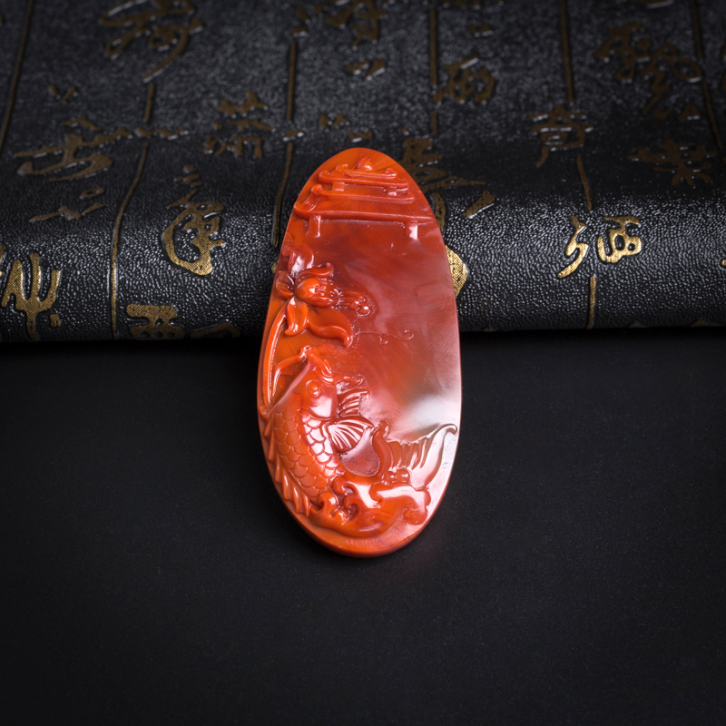 柿子红南红锦鲤吊坠-红掌柜