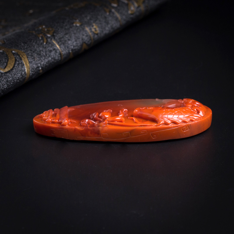 川料柿子红南红锦鲤吊坠-红掌柜