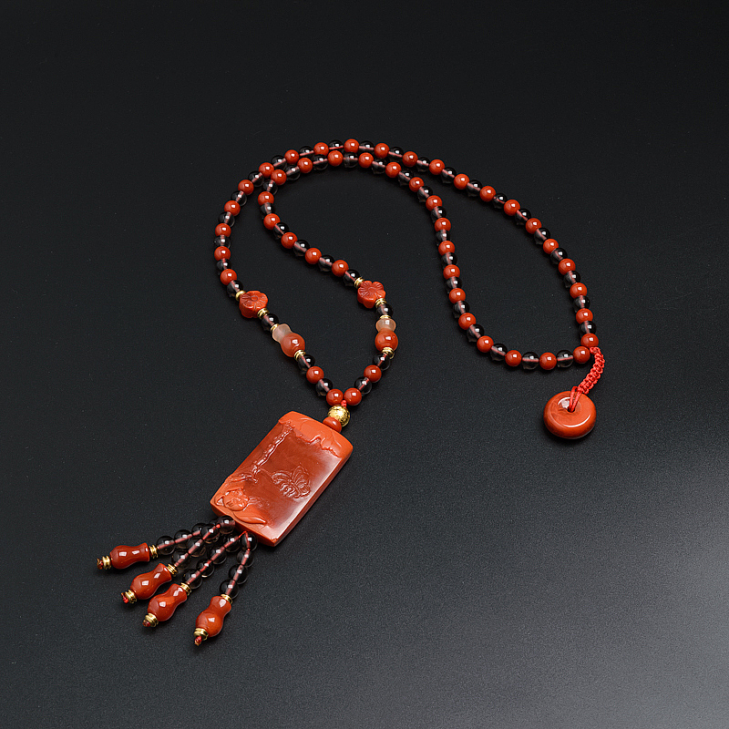 川料柿子红南红吊牌佛珠-红掌柜