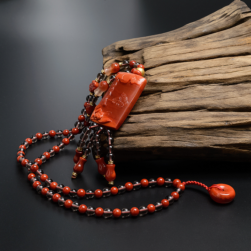 川料南红吊牌佛珠-红掌柜