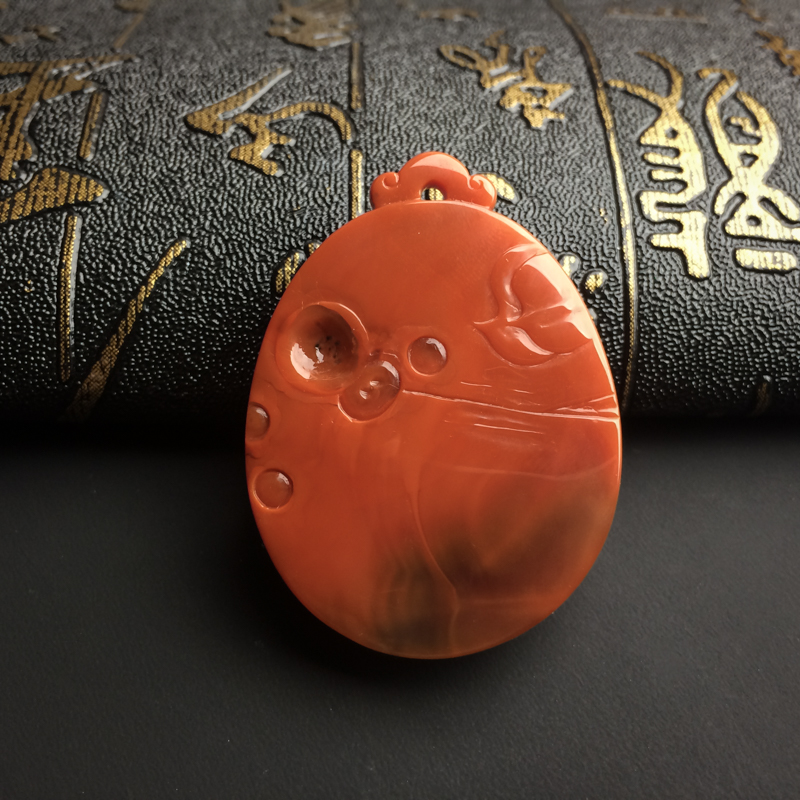 四川柿子红南红花开富贵吊坠-红掌柜