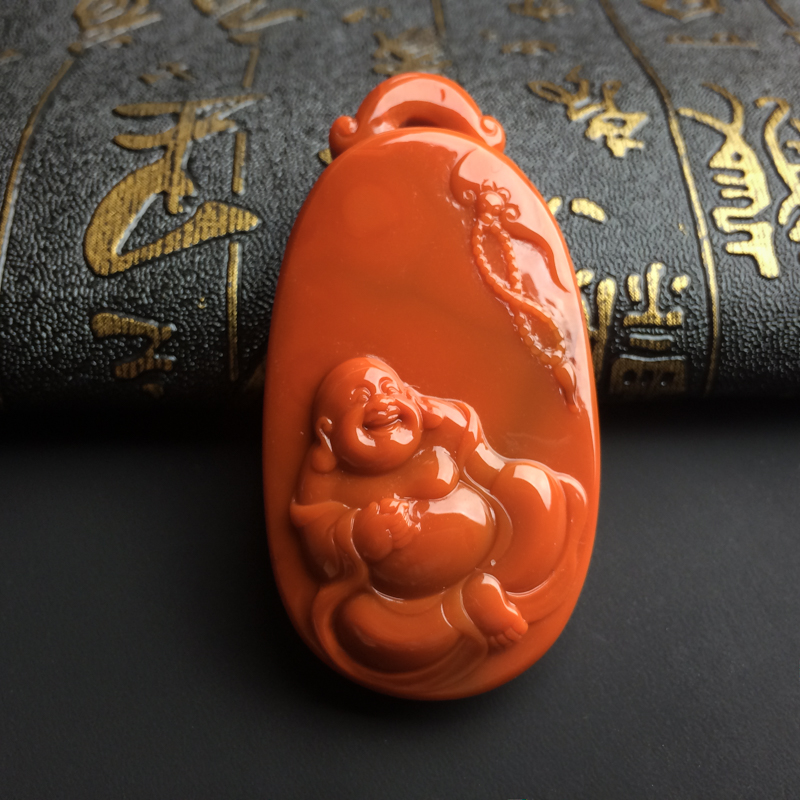 柿子红南红弥勒佛吊坠-红掌柜