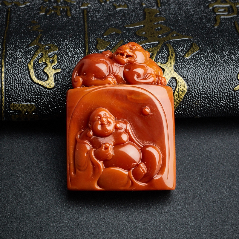 川料柿子红南红貔貅弥勒佛吊坠-红掌柜