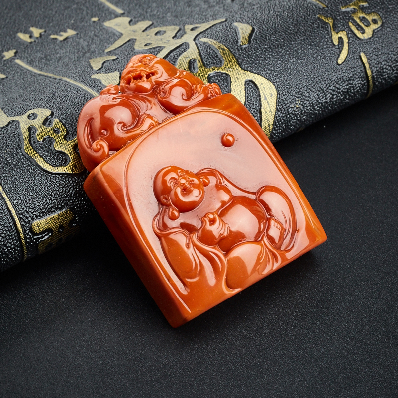 川料南红貔貅弥勒佛吊坠-红掌柜