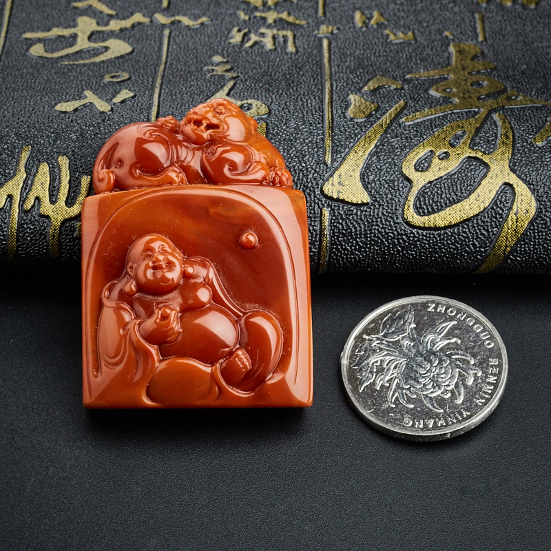 柿子红南红弥勒佛吊坠-红掌柜