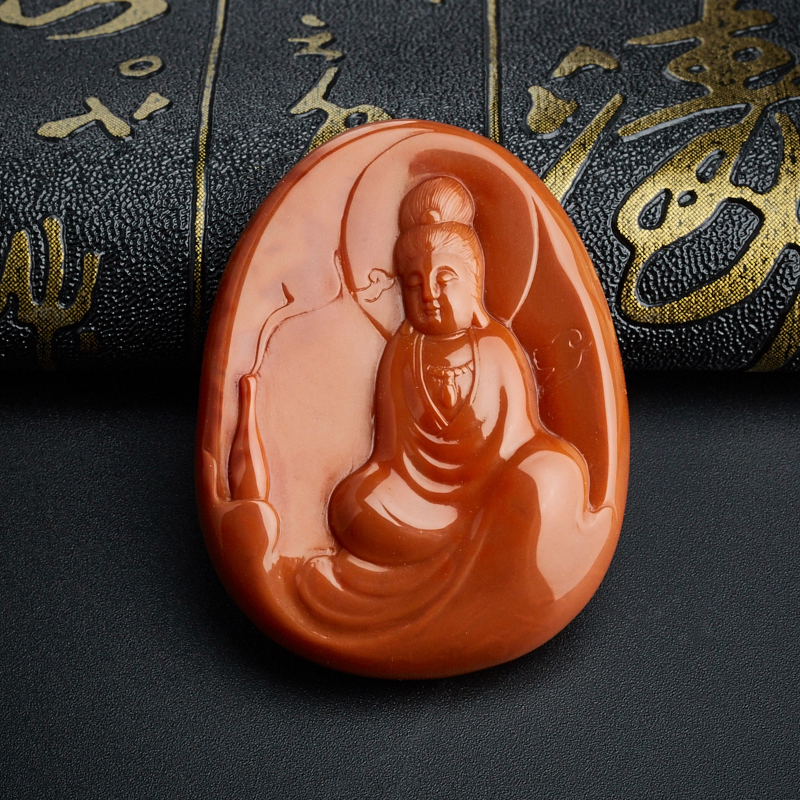 川料柿子红南红观音吊坠-红掌柜