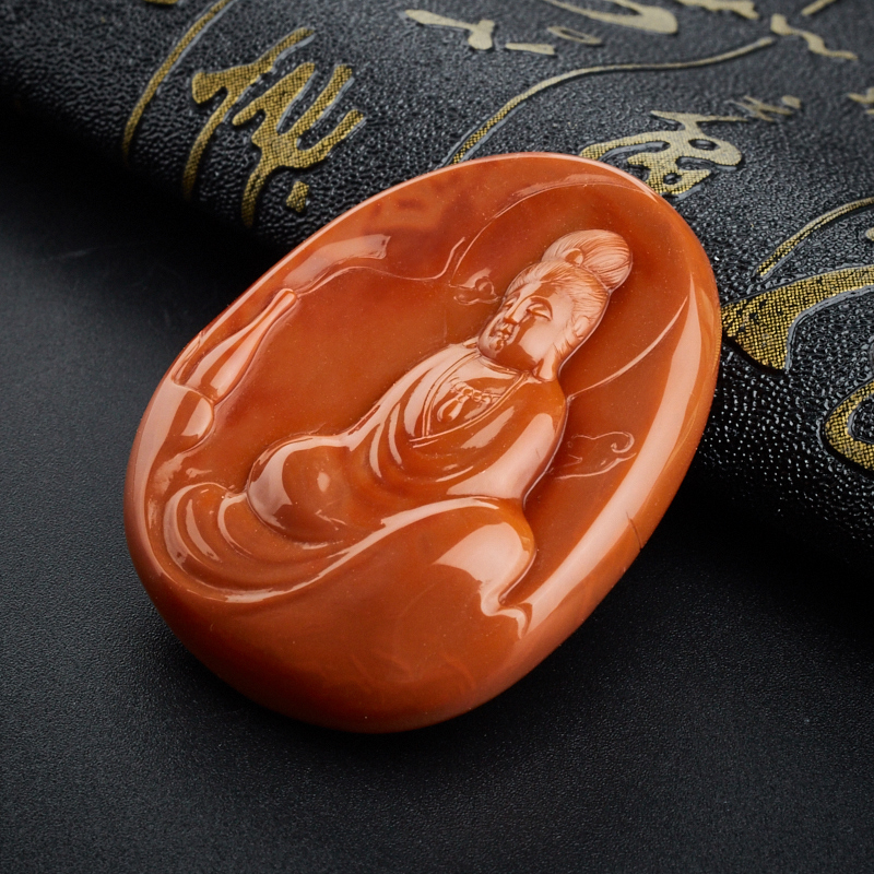 柿子红南红观音吊坠-红掌柜