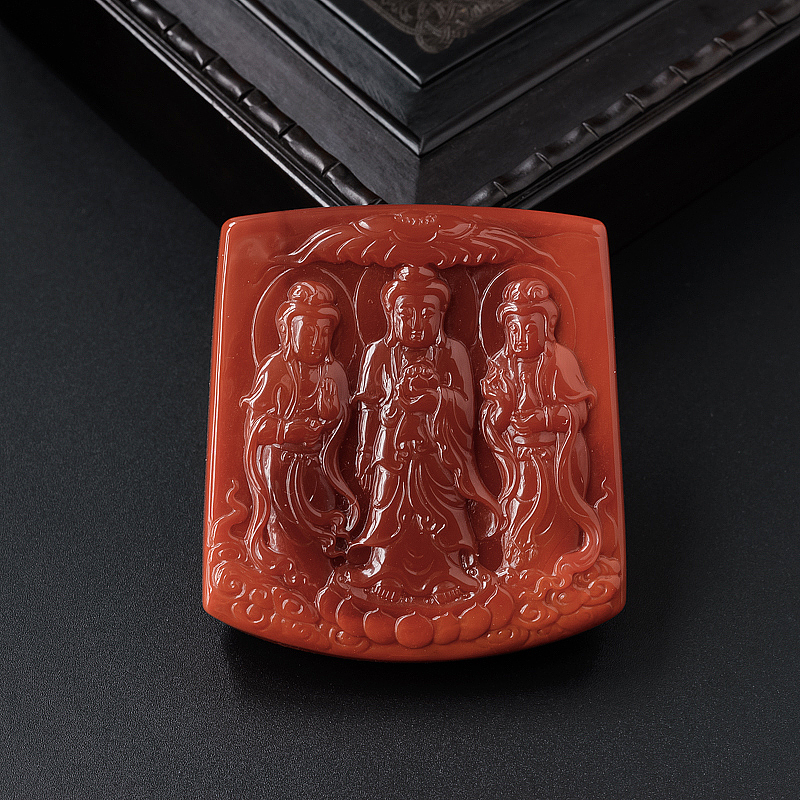 川料天然柿子红南红西方三圣吊坠-红掌柜