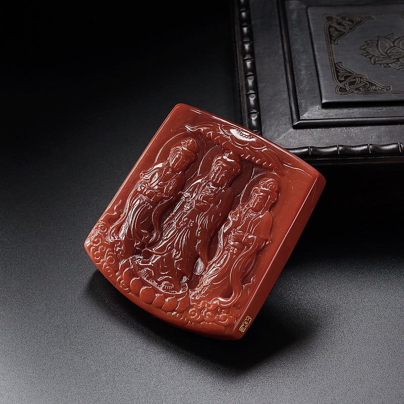 川料柿子红南红西方三圣吊坠-红掌柜