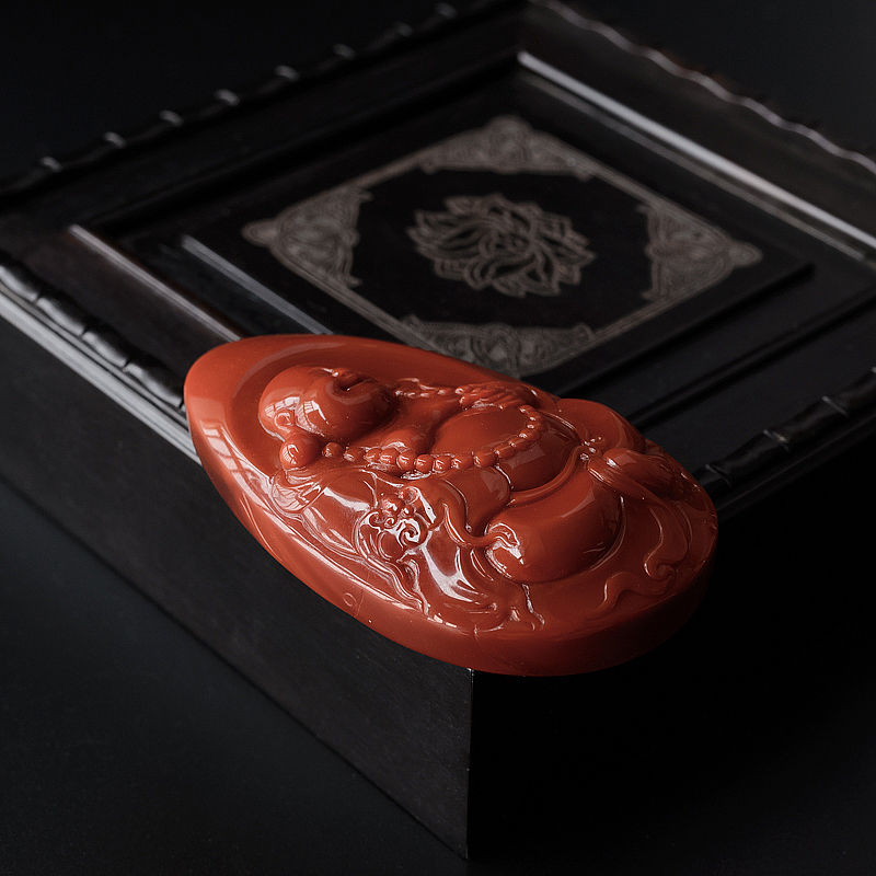 柿子红弥勒佛南红吊坠-红掌柜