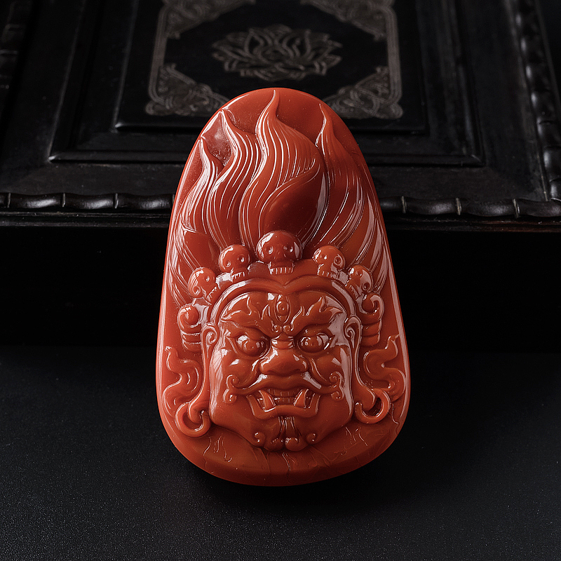 川料天然柿子红南红大黑天吊坠-红掌柜