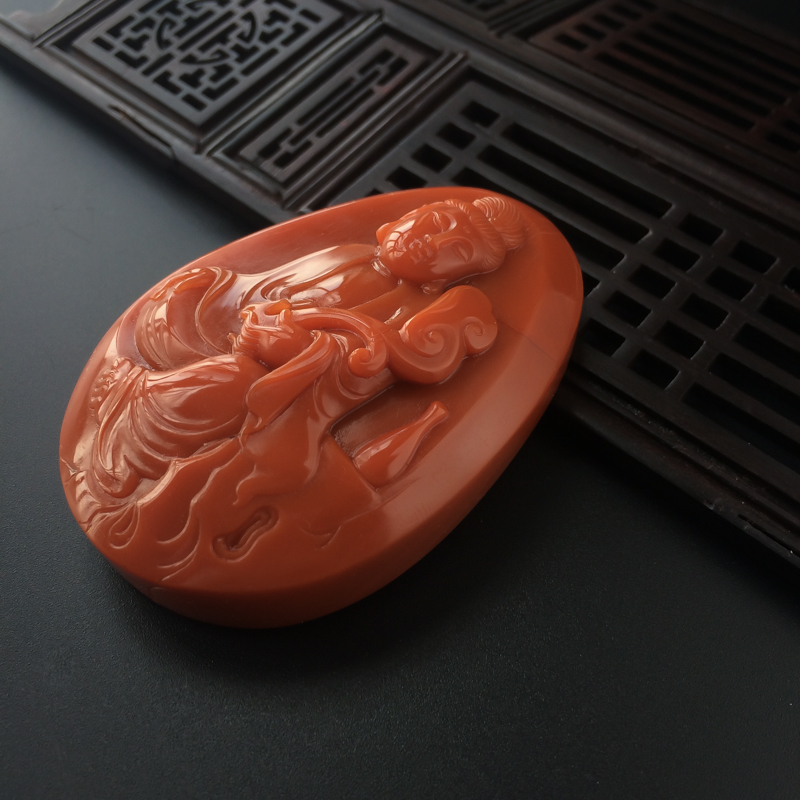 天然柿子红南红观音吊坠-红掌柜