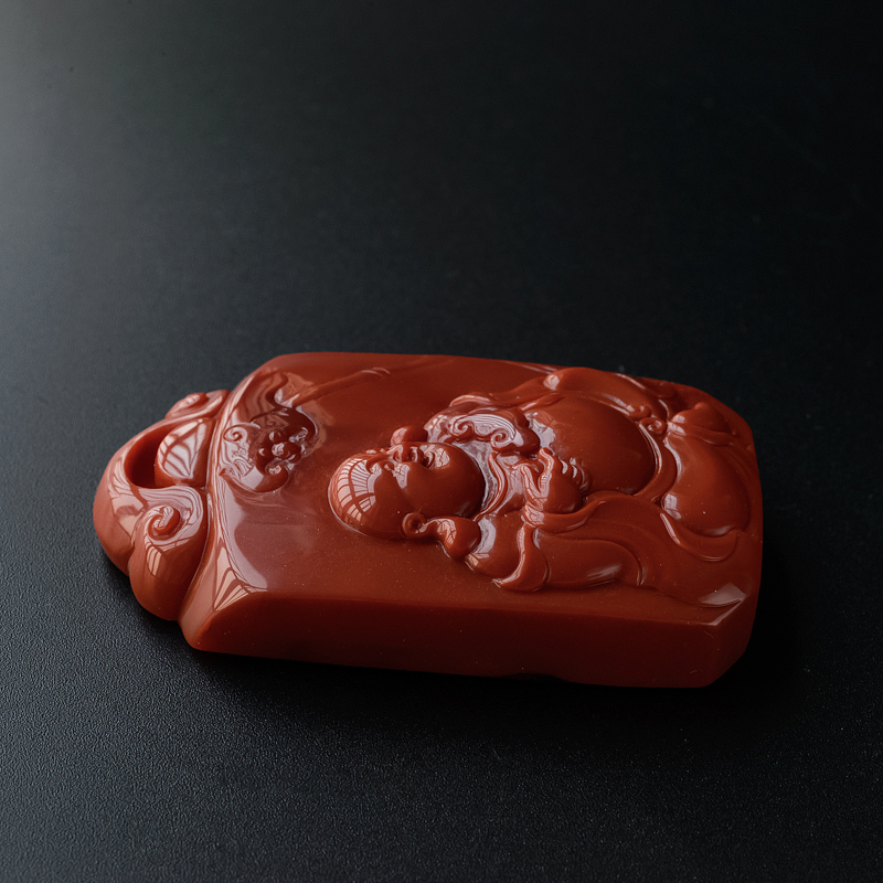 川料柿子红南红弥勒佛吊坠-红掌柜