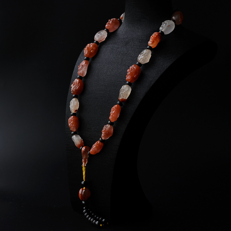 天然冰飘南红十八罗汉项链 - 红掌柜