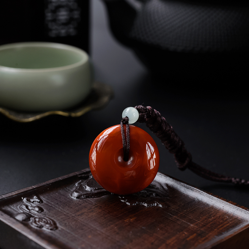 玫瑰花南红平安扣吊坠-红掌柜