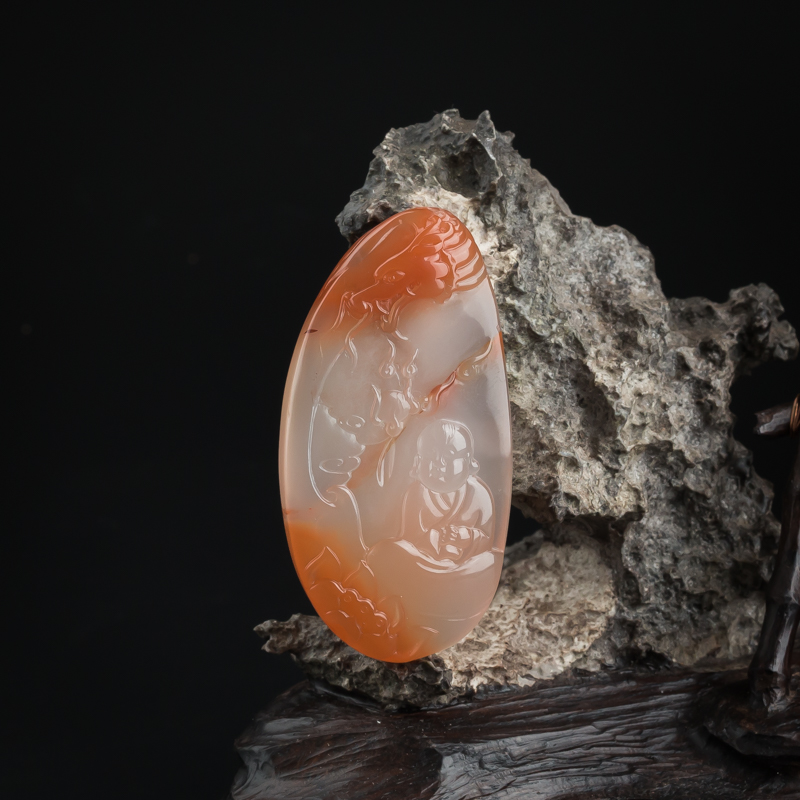 冰飘南红童子吊坠-红掌柜