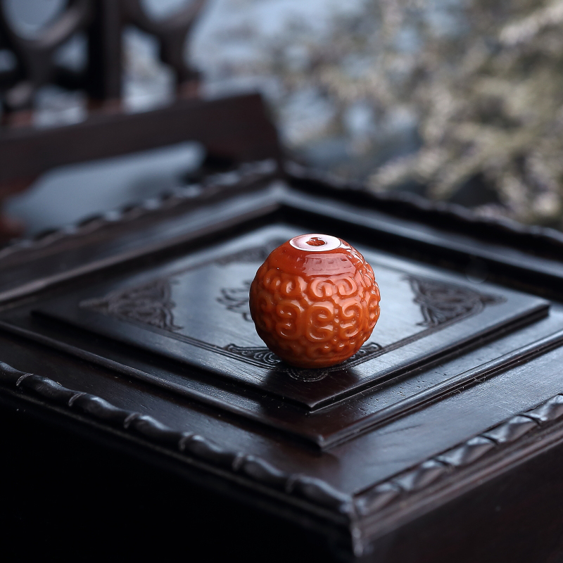 川料天然柿子红南红回纹珠挂坠-红掌柜