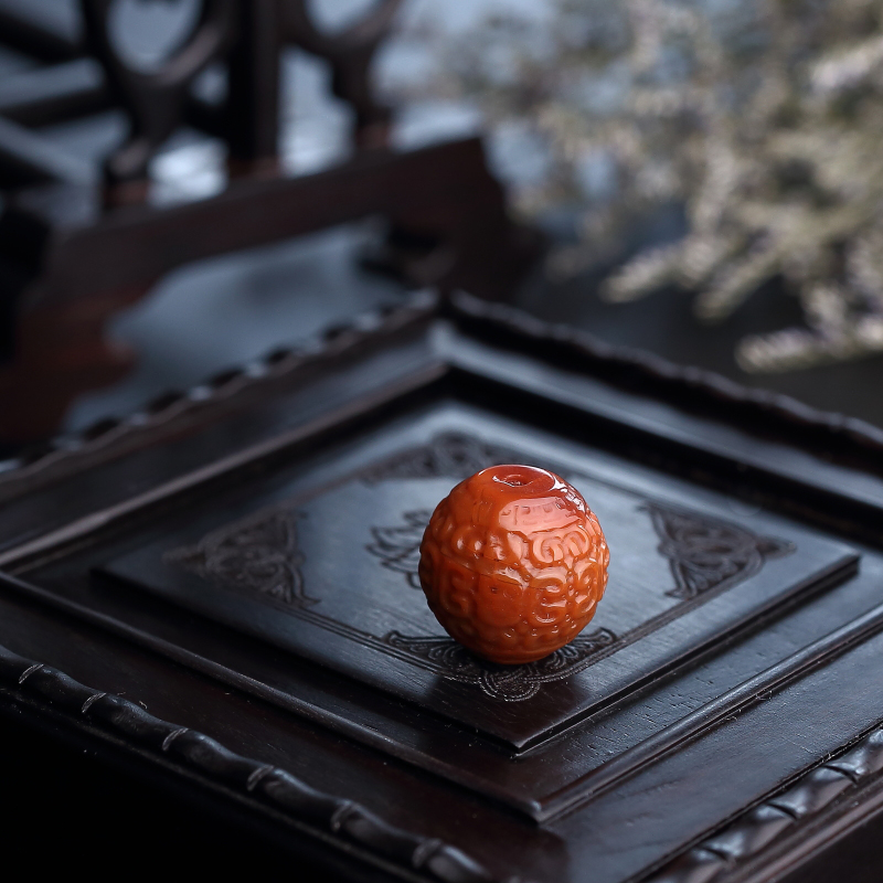 天然柿子红南红回纹珠挂坠-红掌柜