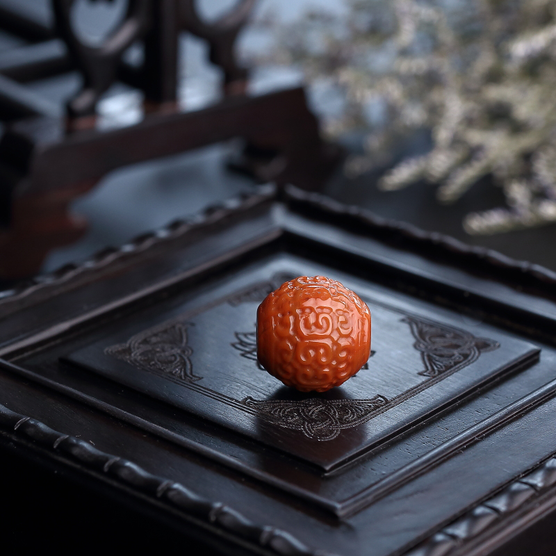 川料柿子红南红回纹珠挂坠-红掌柜