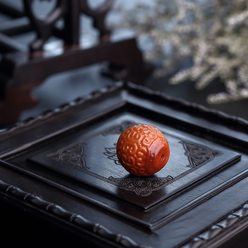 川料天然南红回纹珠挂坠-红掌柜