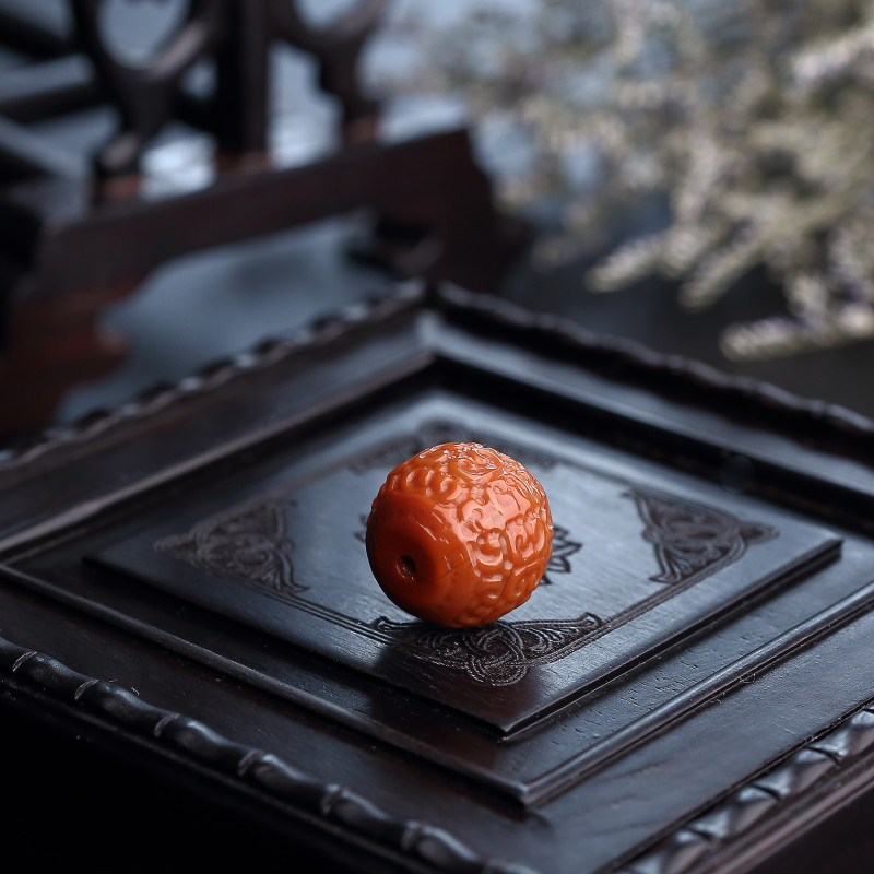 柿子红南红回纹珠挂坠-红掌柜