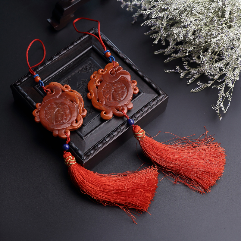 川料天然柿子红南红龙凤呈祥挂件-红掌柜