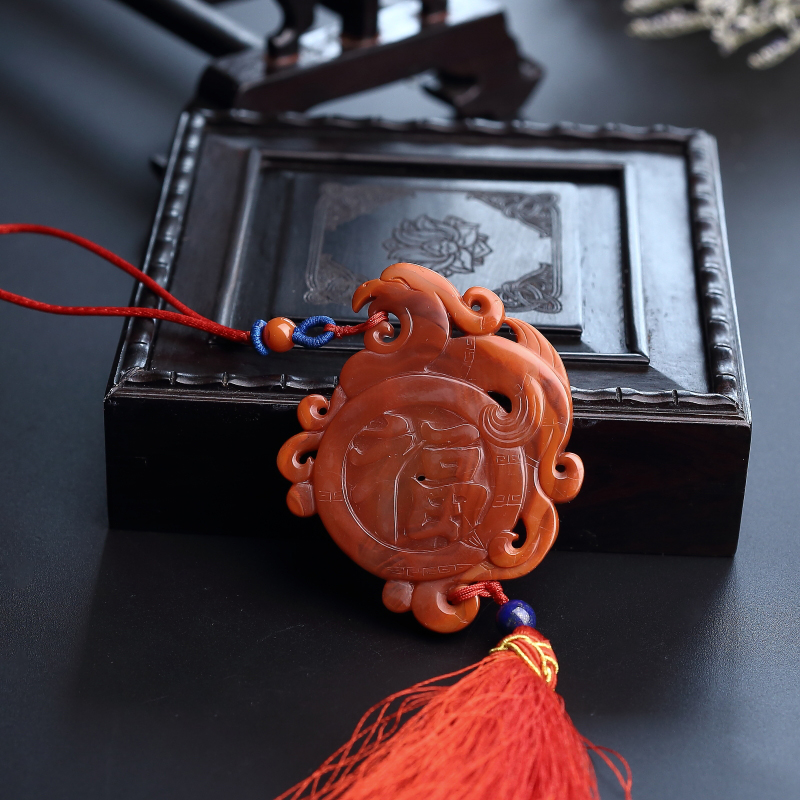 川料柿子红南红龙凤呈祥挂件-红掌柜