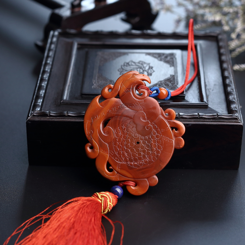 川料天然南红龙凤呈祥挂件-红掌柜