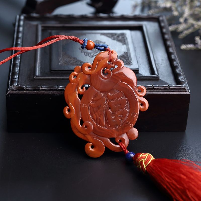 川料天然柿子红南红挂件-红掌柜