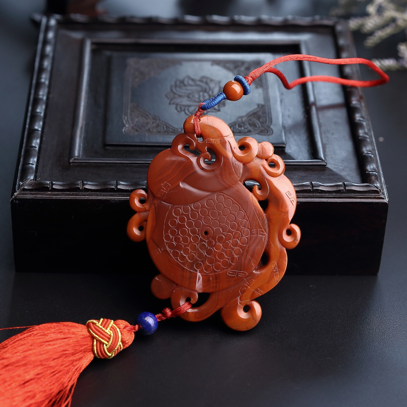 柿子红南红龙凤呈祥挂件-红掌柜