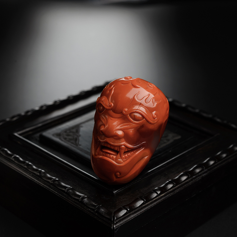 苏工柿子红南红瑞兽吊坠-红掌柜