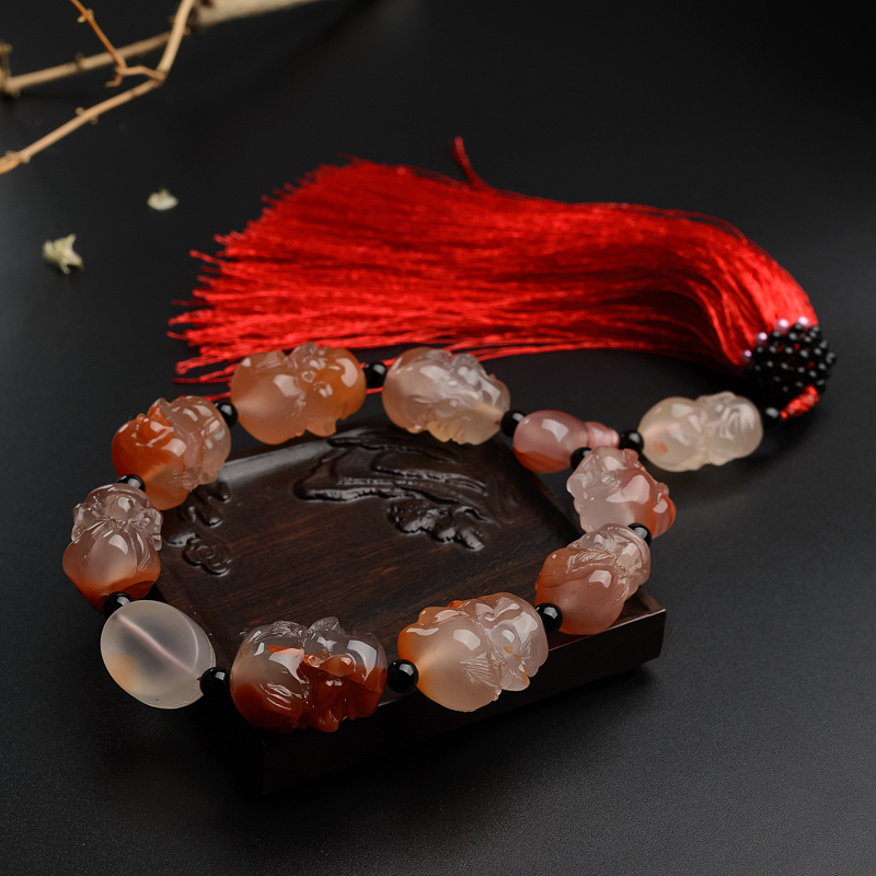 天然南红十八罗汉手把件-红掌柜