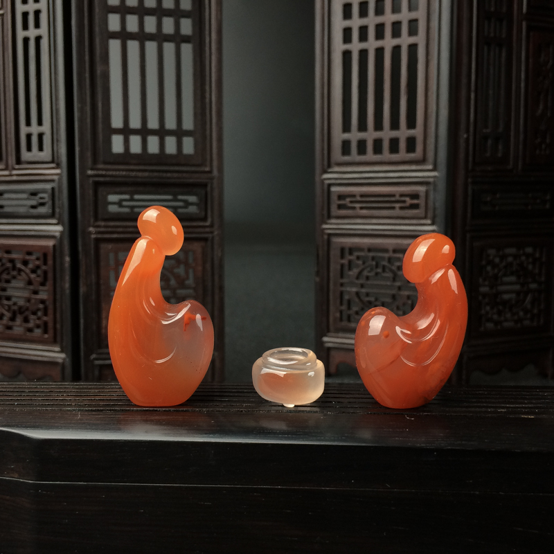 川料天然冰飘南红悟道摆件-红掌柜