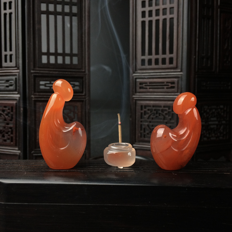 天然冰飘南红悟道摆件-红掌柜