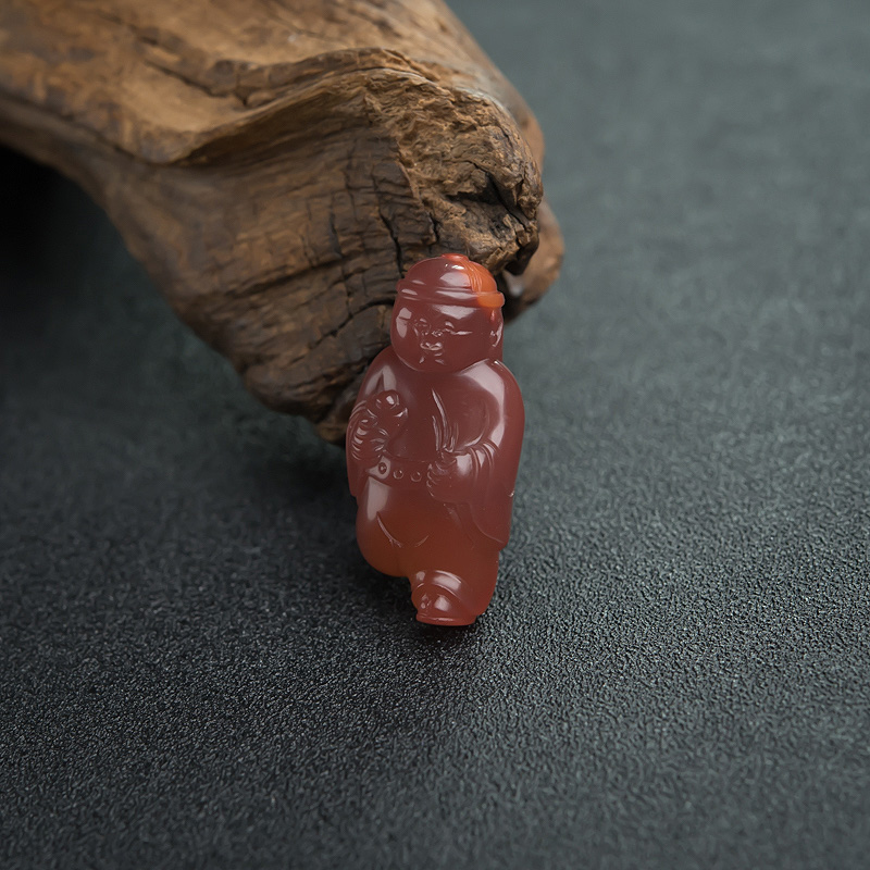 冻料南红送财童子挂坠-红掌柜