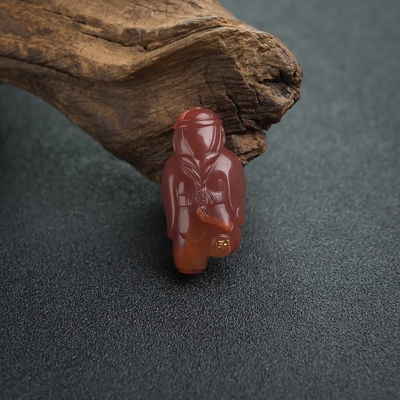 天然南红送财童子吊坠-红掌柜