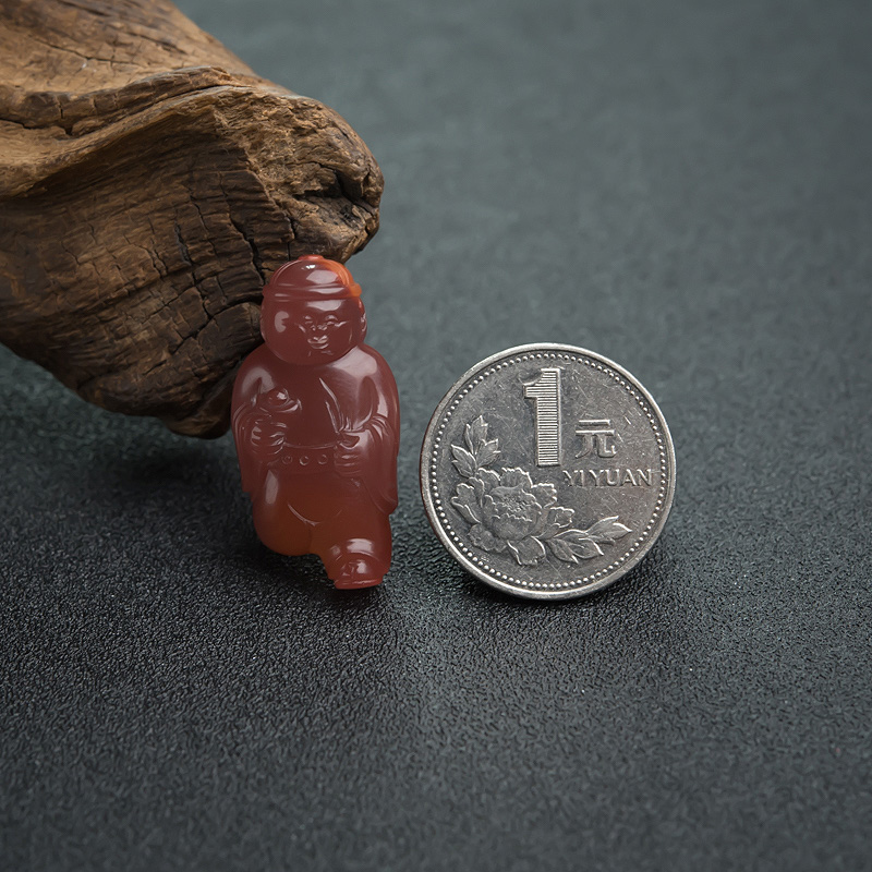 冻料南红送财童子吊坠-红掌柜