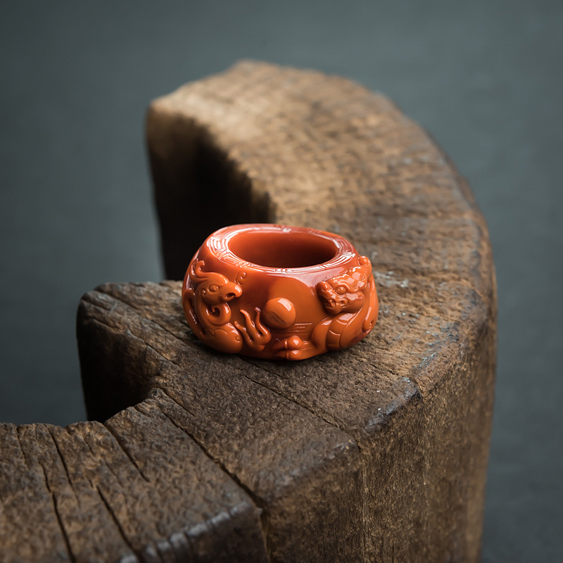 四川凉山南红龙凤扳指-红掌柜