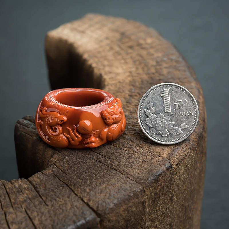 柿子红南红龙凤扳指-红掌柜