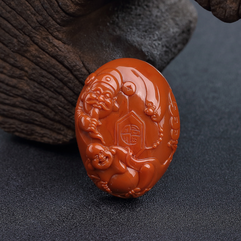 川料天然柿子红南红福在眼前吊坠-红掌柜