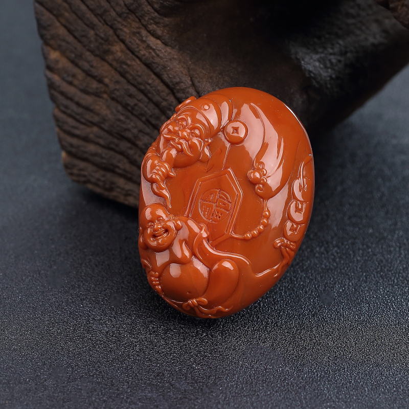 川料柿子红南红福在眼前吊坠-红掌柜