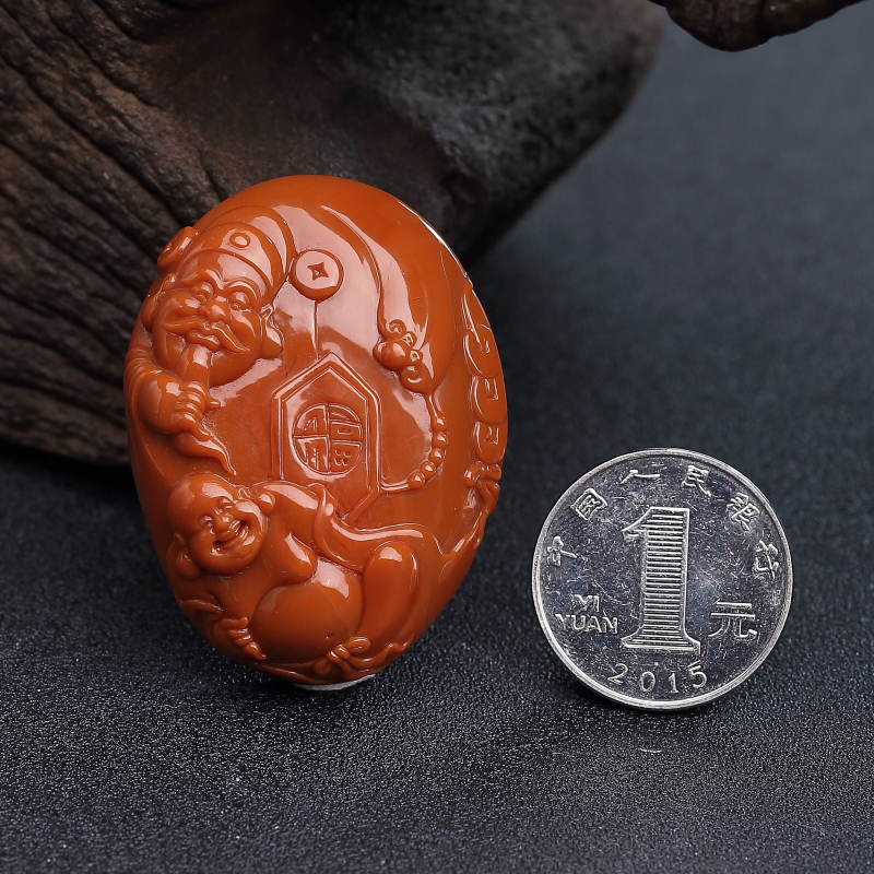 川料柿子红南红吊坠-红掌柜