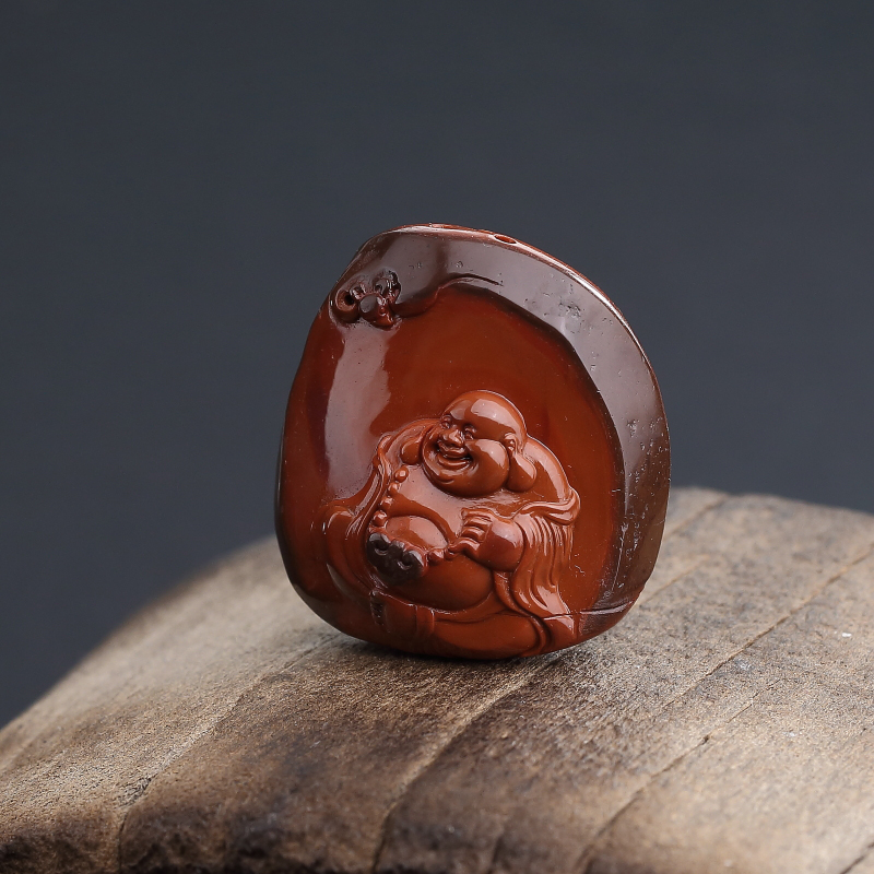 川料铁皮包浆料南红福在眼前吊坠-红掌柜