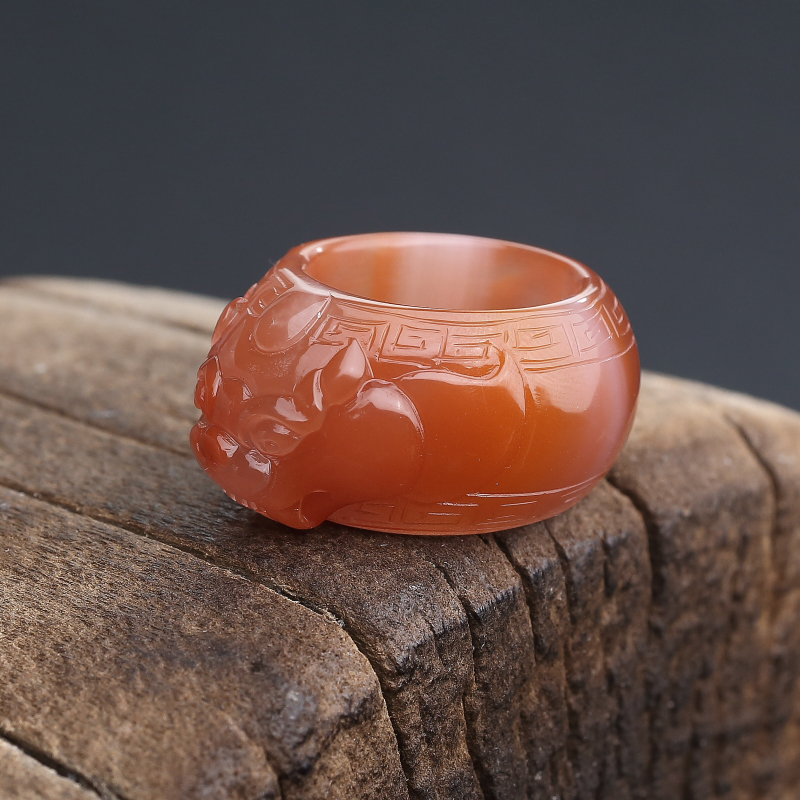 川料冰飘料南红貔貅戒指-红掌柜