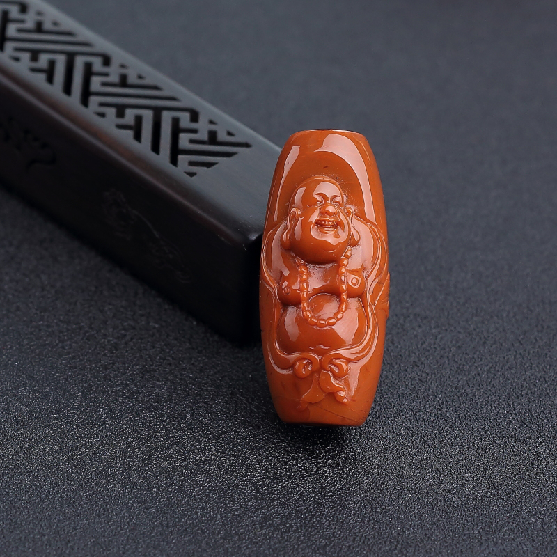 柿子红南红弥勒佛桶珠-红掌柜