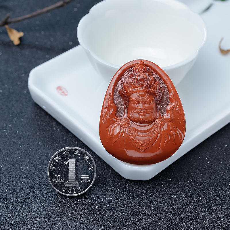 天然南红黄财神挂坠-红掌柜